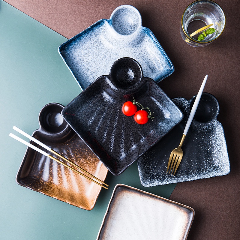 [Casa De Luxo] Piring Keramik Kotak Dengan Sekat Tempat Saos Elegant galaxy series Mewah / Piring Sa