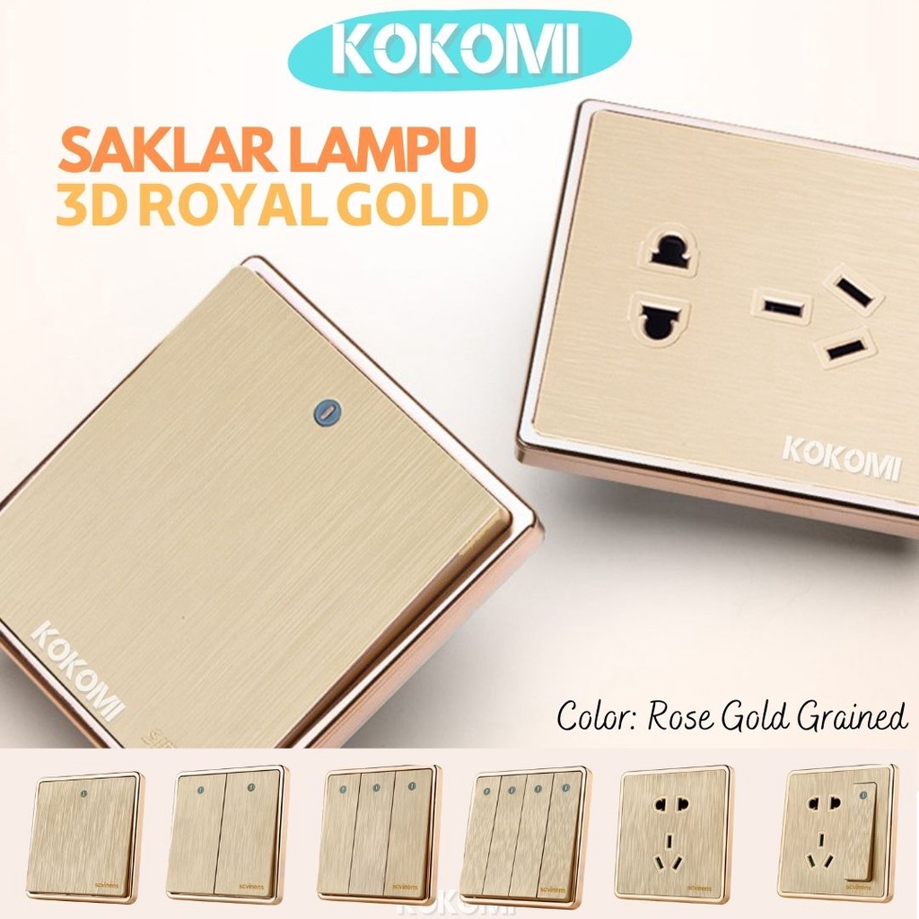 Kokomi Saklar Dinding Soket ROYAL GOLD Wall Socket Golden Brushed 1/2/3 Gang 1 Way Stop Kontak Dindi