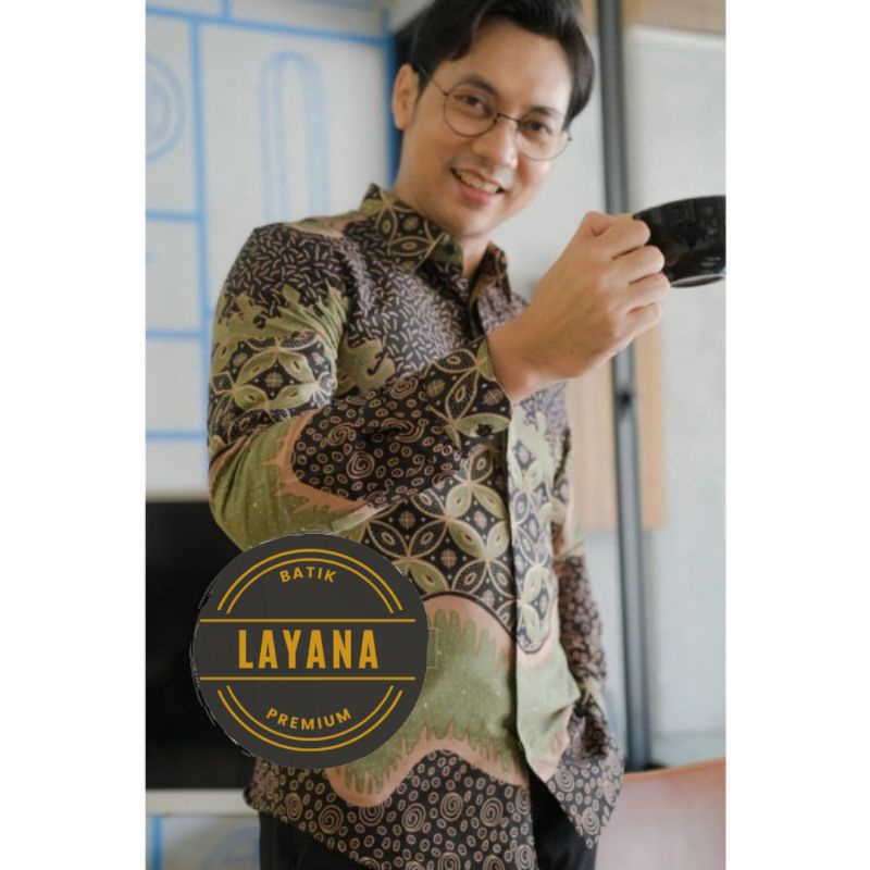 Kemeja Batik Abstrak Sage Kelangan Premium Katun Erro Full Body