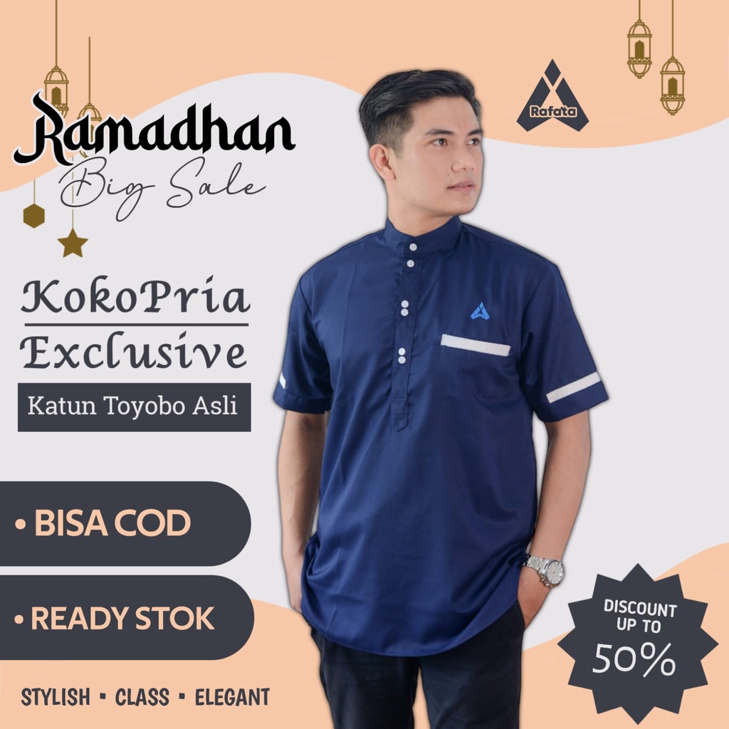 Baju Koko Pria Dewasa Kurta Rafata Kain Katun Toyobo Lengan Pendek Muslim Tebal Adem Murah Terbaru W