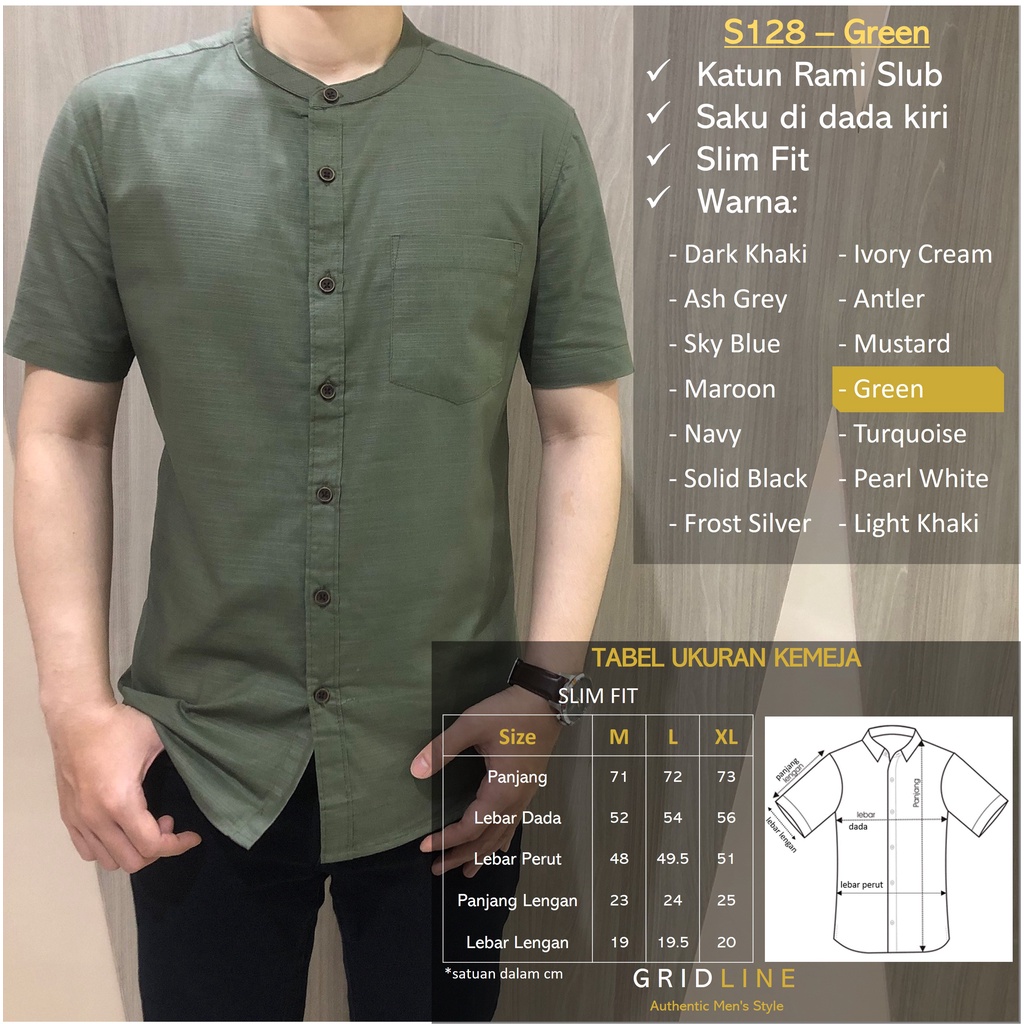 [GRIDLINE - S128 Colorful Premium Koko Series Part 2] Kemeja Koko Pria Slimfit Polos Katun Rami High Quality Adem Tebal Premium Berkualitas Kerah Sanghai M-XXL