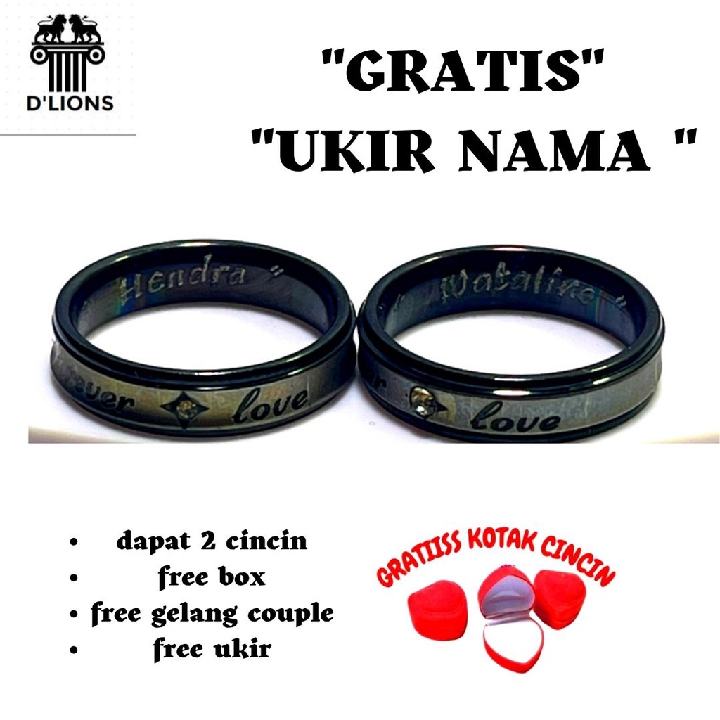 CINCIN FOREVER LOVE TITANIUM FREE UKIR NAMA,ANTI KARAT DAN TIDAK GATAL,CINCIN PASANGAN TITANIUM PRIA DAN WANITA GRATIS UKIR NAMA,GRATIS BOX