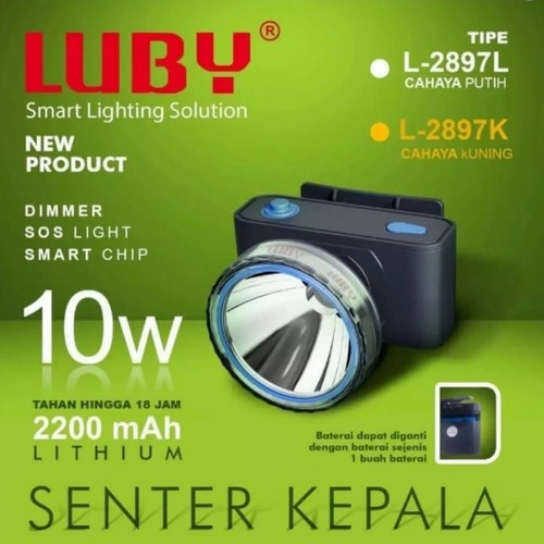 Senter Kepala LUBY 10 watt LUBY L-2897L / L 2897 L Putih
