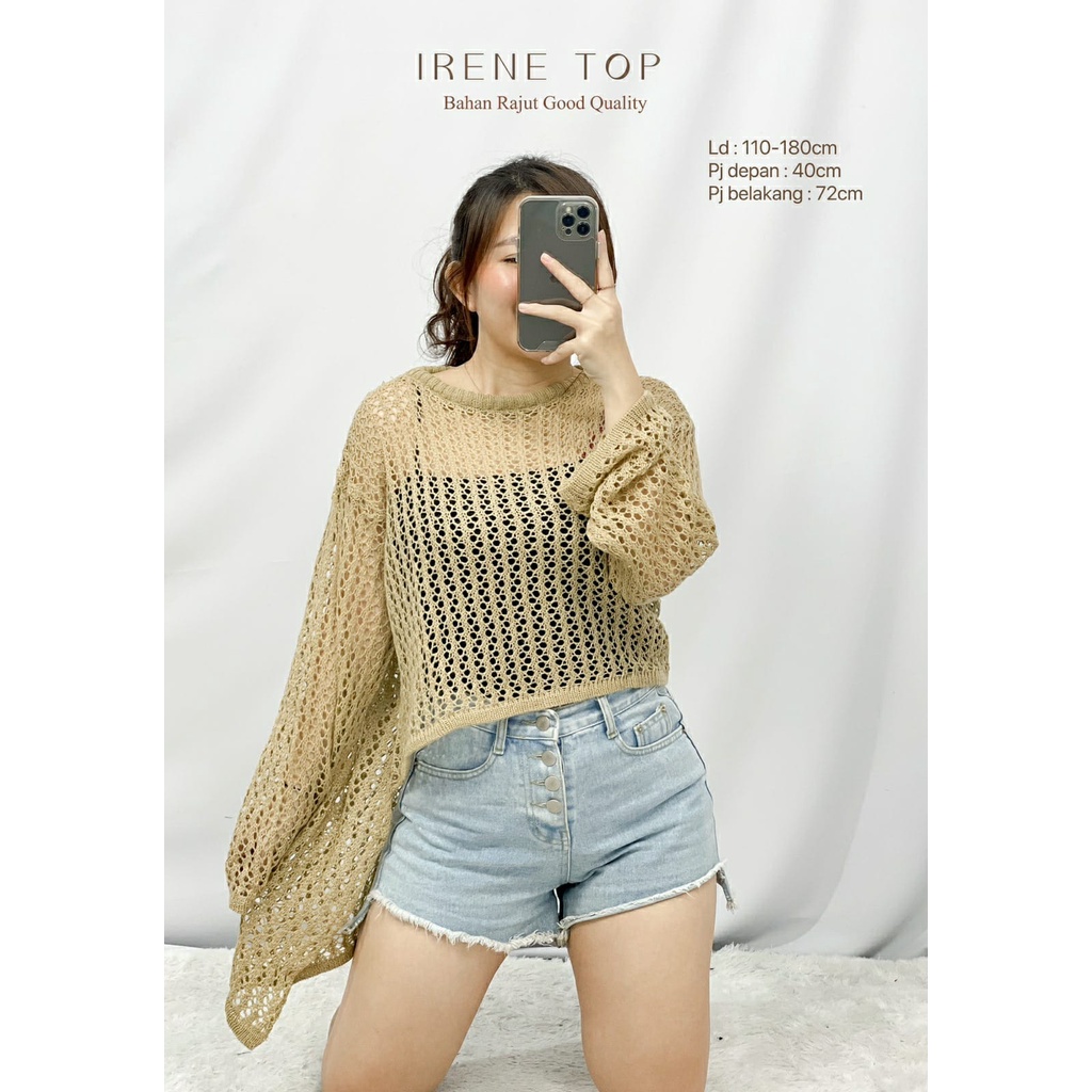 Atasan Wanita Lengan Panjang Jaring Rajut No Inner Long Back Irene Top HOPYLOVY