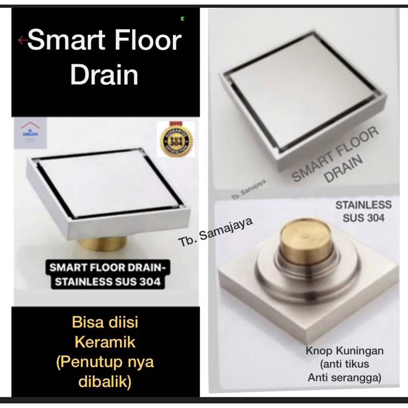 Saringan Got Stainless SUS 304 SMART FLOOR DRAIN TILE INSEERT  Anti tikus, ANTI BANJIR Pembuangan ka
