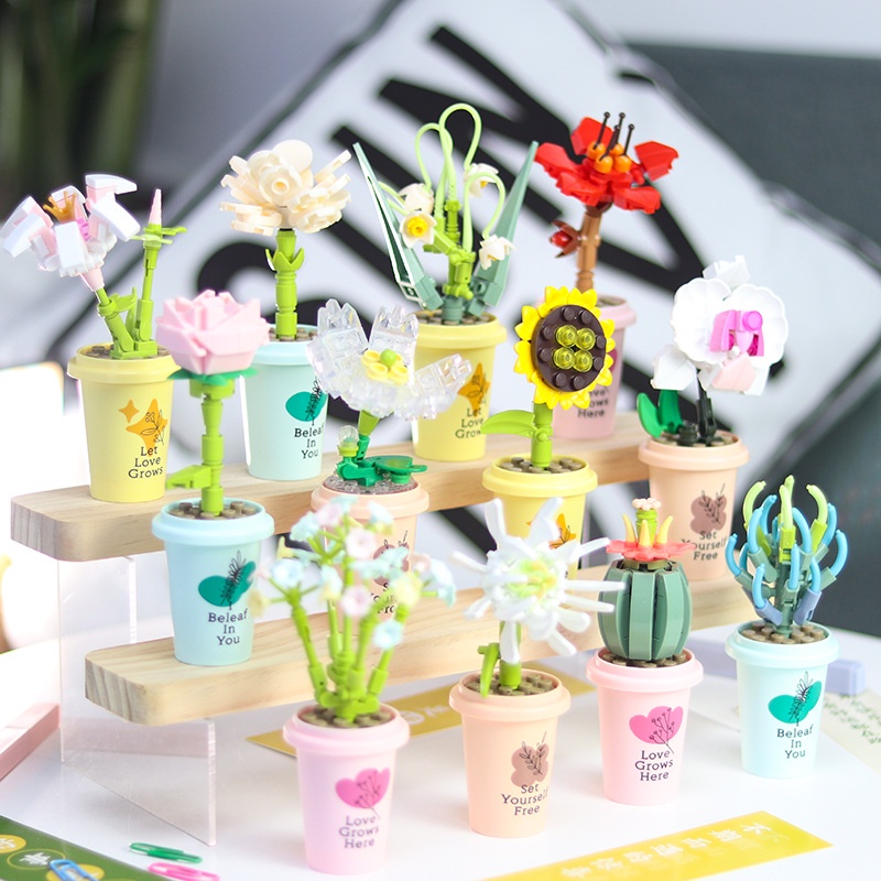 JAKI Nano Block Pot Sukulen Bunga DIY Mini Flower Block Mainan Kreatif Ruang Dekorasi Buket