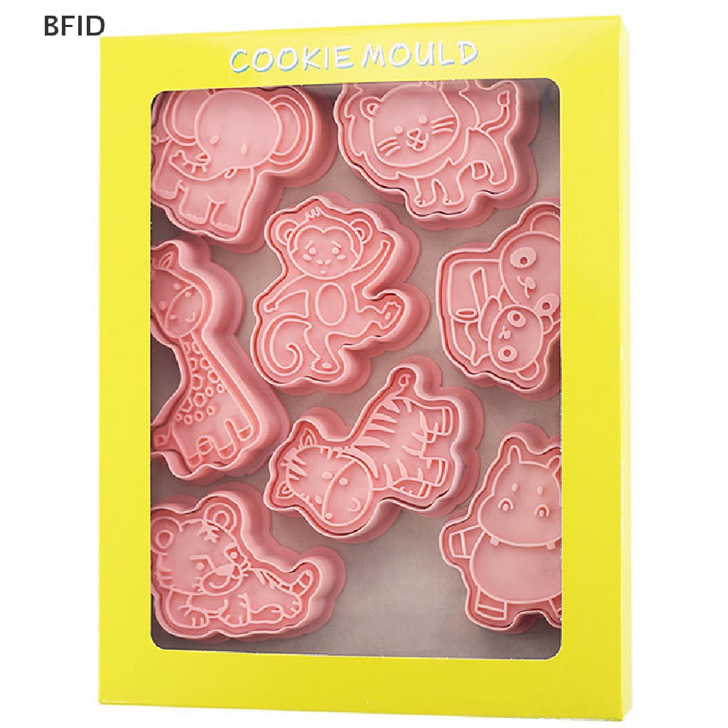 [BFID] 8 Pcs/set Hewan Hutan Gajah Singa 3D Kartun Cookie Cetakan Biskuit Cutter Perangko Lebah Kupu-Kupu DIY Fondant Plunger Alat Kue Dapur Baking Pastry Bakeware Perlengkapan [ID]