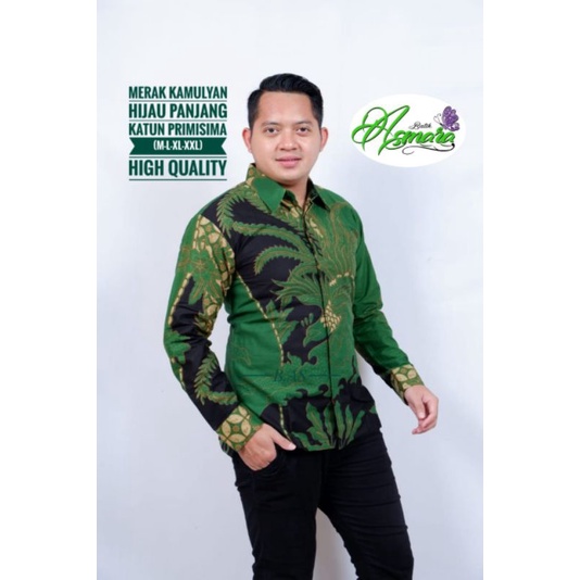 Kemeja Batik Pria MERAK KAMULYAN HIJAU Panjang Batik Solo FULL FURING