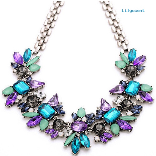 Ls Women's Rhinestone Flower Cluster Bib Pendant Choker Rantai Pesona Liontin Kalung