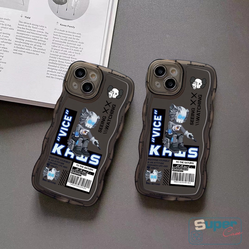 IPHONE Casing Ponsel Kaws Merek Trendi Kompatibel Untuk Iphone11 6 6s 8 7 Plus 12 14 13 11 Pro Max XR X XS Max 14Plus SE 2020 Kartun Beruang Kekerasan Tepi Bergelombang Lembut TPU Penutup Belakang