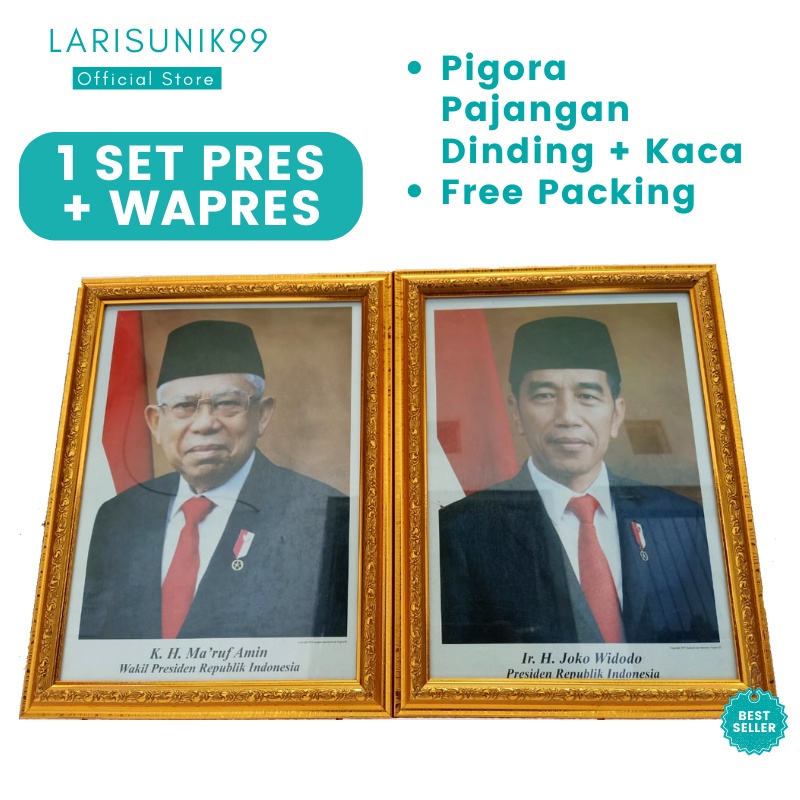 Foto Presiden Dan Wakil Presiden Pigura Pajangan Dinding Poster Gambar 1 Set Bahan Polyframe Fiber