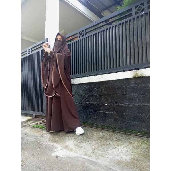 Gamis syari wolfis wolpeach set Khimar cadar murah