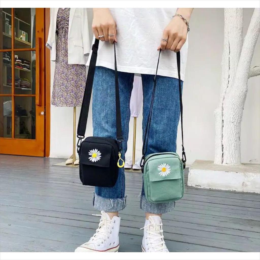 OTS 377 - Slingbag Tas Selempang Wanita motif bunga Tas Musim Panas Kanvas Tas Ponsel Korea Mini Casual Kecil