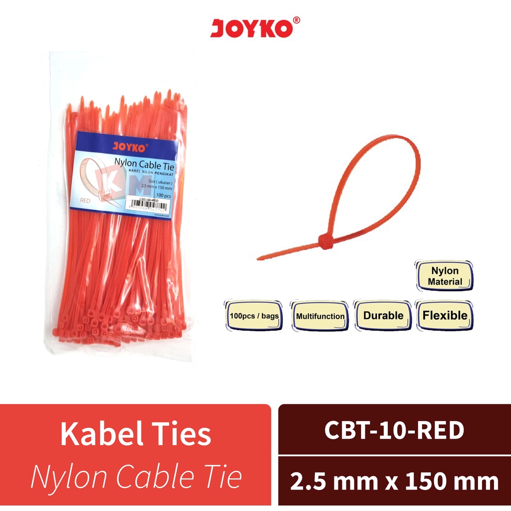 Nylon Cable Tie Kabel Ties Nilon Joyko CBT-10-Red 2.5 mm x 150 mm