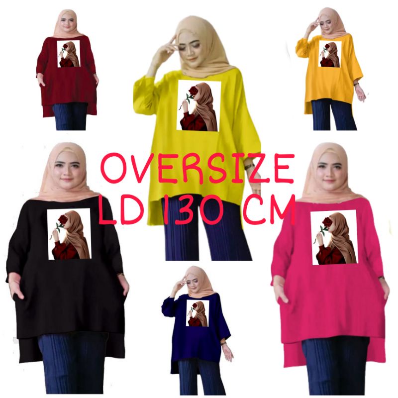 Atasan Baju Tunik Kaos Wanita Oversize LD 130 Cm Terbaru 2023 Viral Gambar DTF Bahan Kaos Babyterry . Atasan Baju Wanita Santai Tunik Wanita Dewasa Cewek Jumbo Kekinian Murah Big Size Mawar