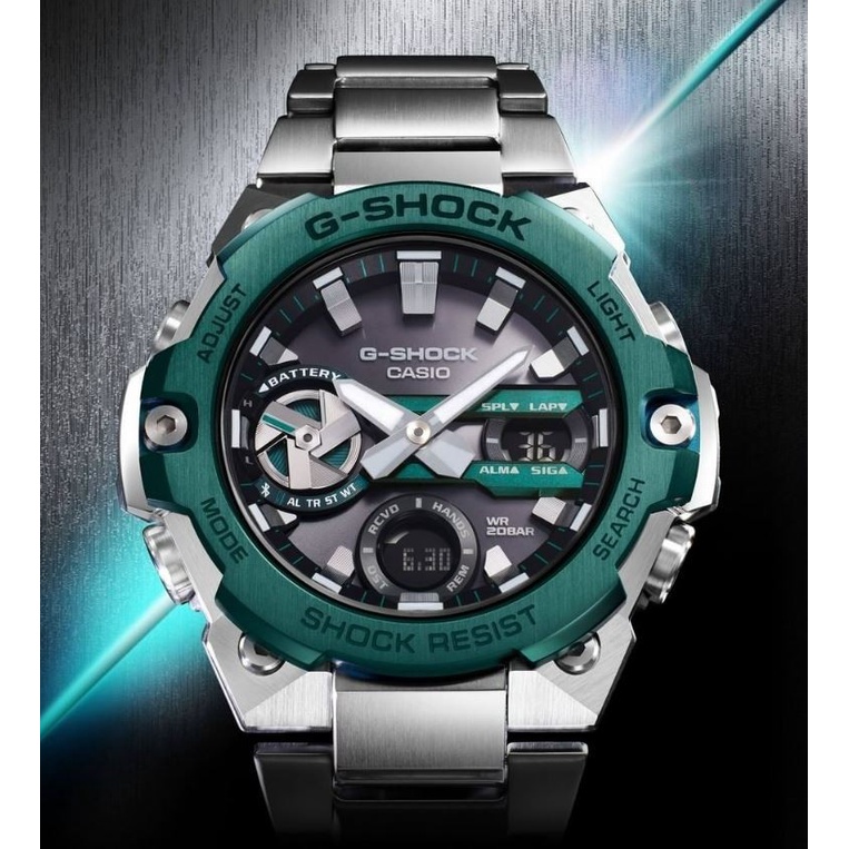 Jam Tangan G-Shock GST-B400 Silver Plat Green Stainless Steel