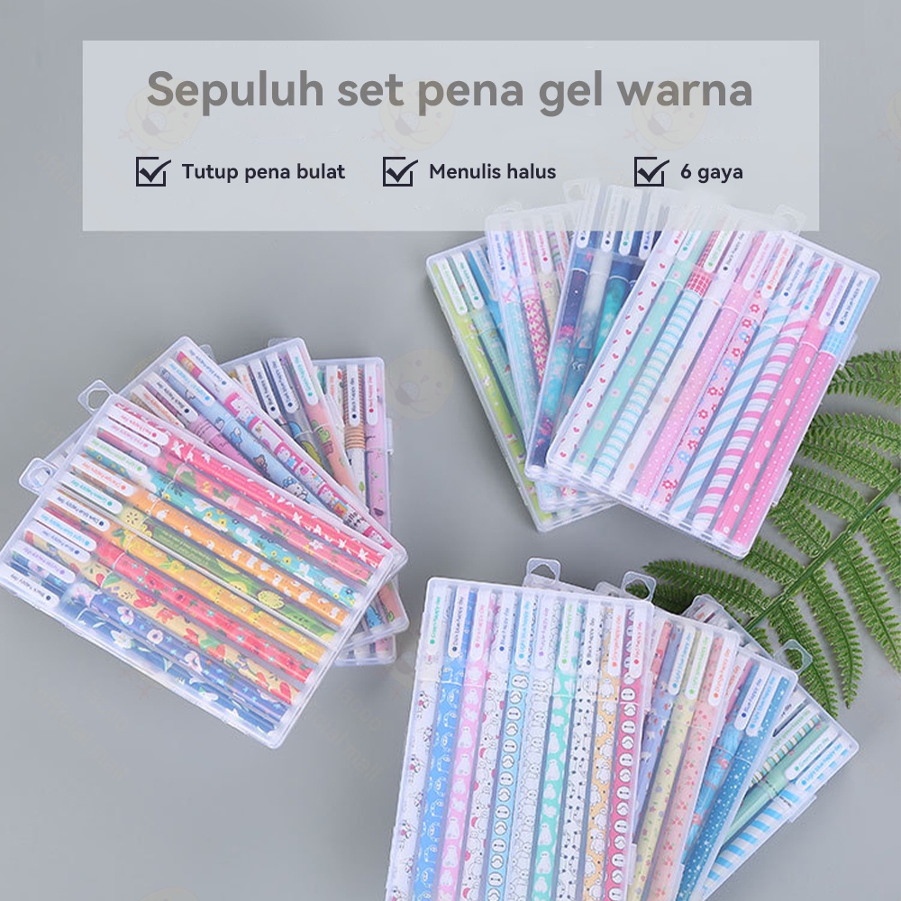 Lacoo Pulpen gel warna warni 10pcs tulisan lucu Bolpen gel warna warni karakter Bolpen warna warni