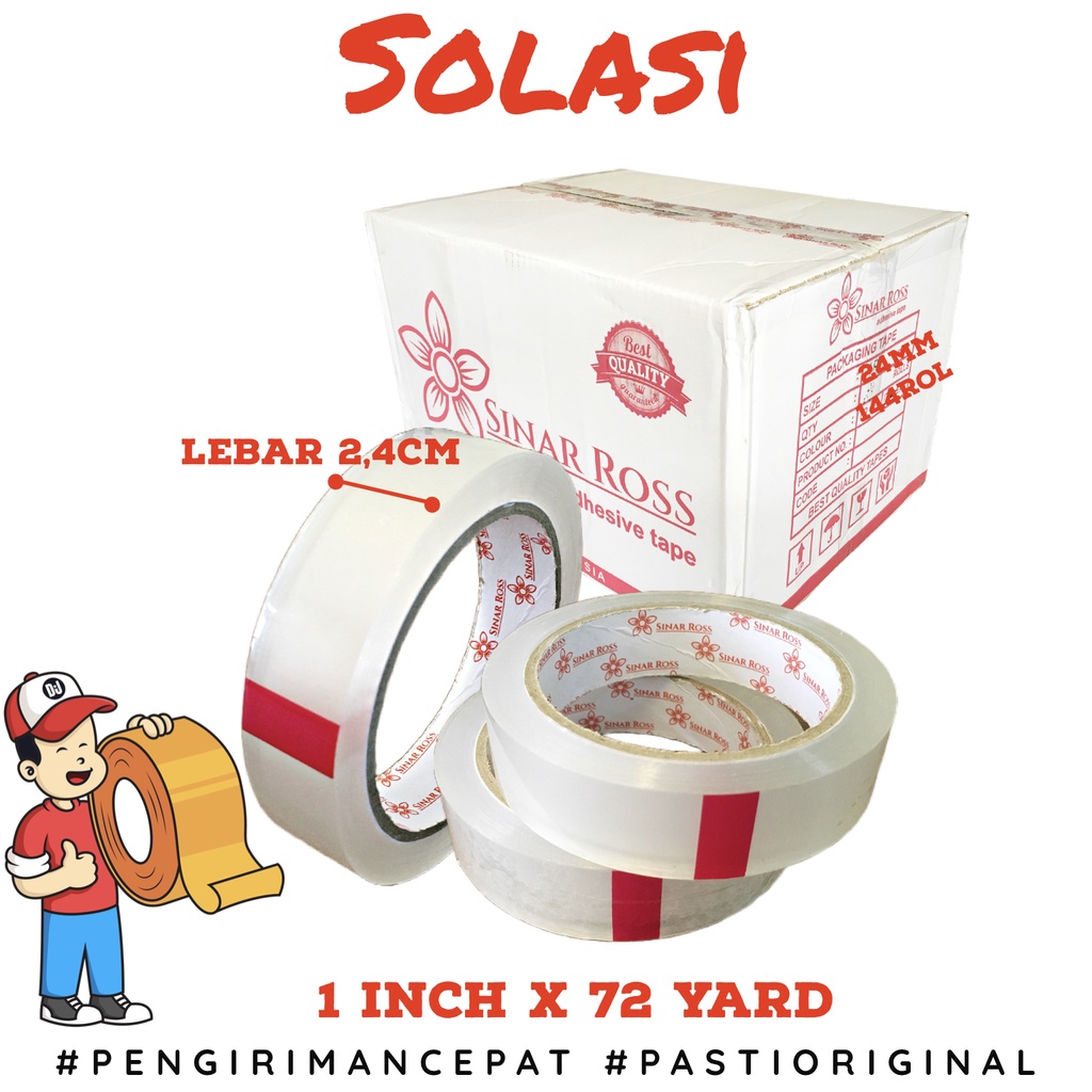 

[PER 1 DUS] Lakban Sinar Ross 1 inch 24mm 72 Yard / Solasi (1 DUS ISI 144 ROL)