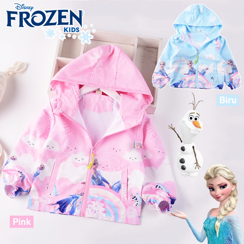 LNR Shop Jaket Anak Perempuan Motif Frozen Elsa Lengan Panjang Dengan Topi Import Terbaru Sweater Outerwear Outer Hoodie Mantel Resleting Mantel Bertudung Bahan Parasut Halus Baby Coats Girls