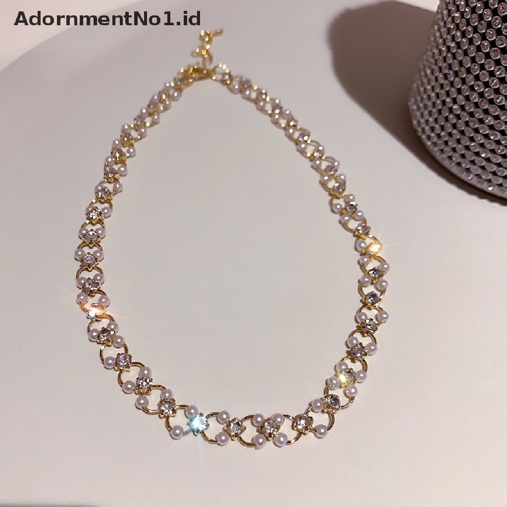 [AdornmentNo1] Baru Korea Fashion Choker Kalung Hias Berlian Imitasi Mutiara Kalung Wanita Perhiasan [ID]