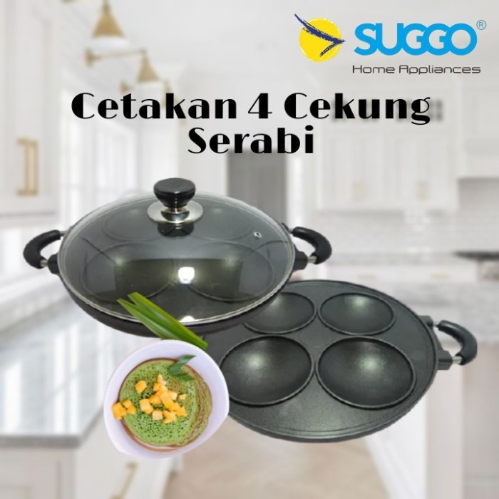 BAYAR DITEMPAT - CETAKAN SUGGO 4 LUBANG SERABI TUTUP KACA - CAKE PAN SUGGO