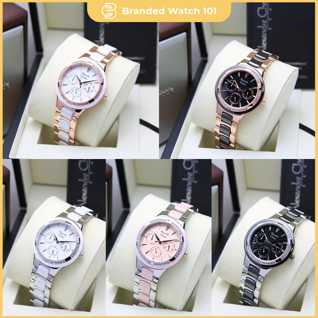 ORIGINAL Jam Tangan Wanita Alexandre Christie AC 2299 / AC2299 / 2299 Garansi Resmi 1 Tahun, Stainless Kombinasi Keramik