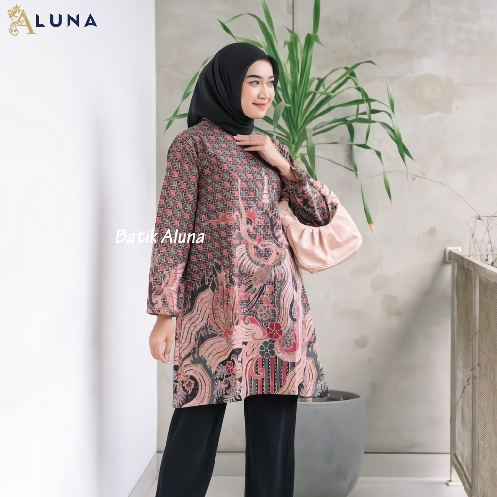 Batik Wanita Tunik Lengan Panjang Katun Lapis Trikot Premium Modern Original Batik Kerja Kantor Kondangan Size M L XL XXL 062