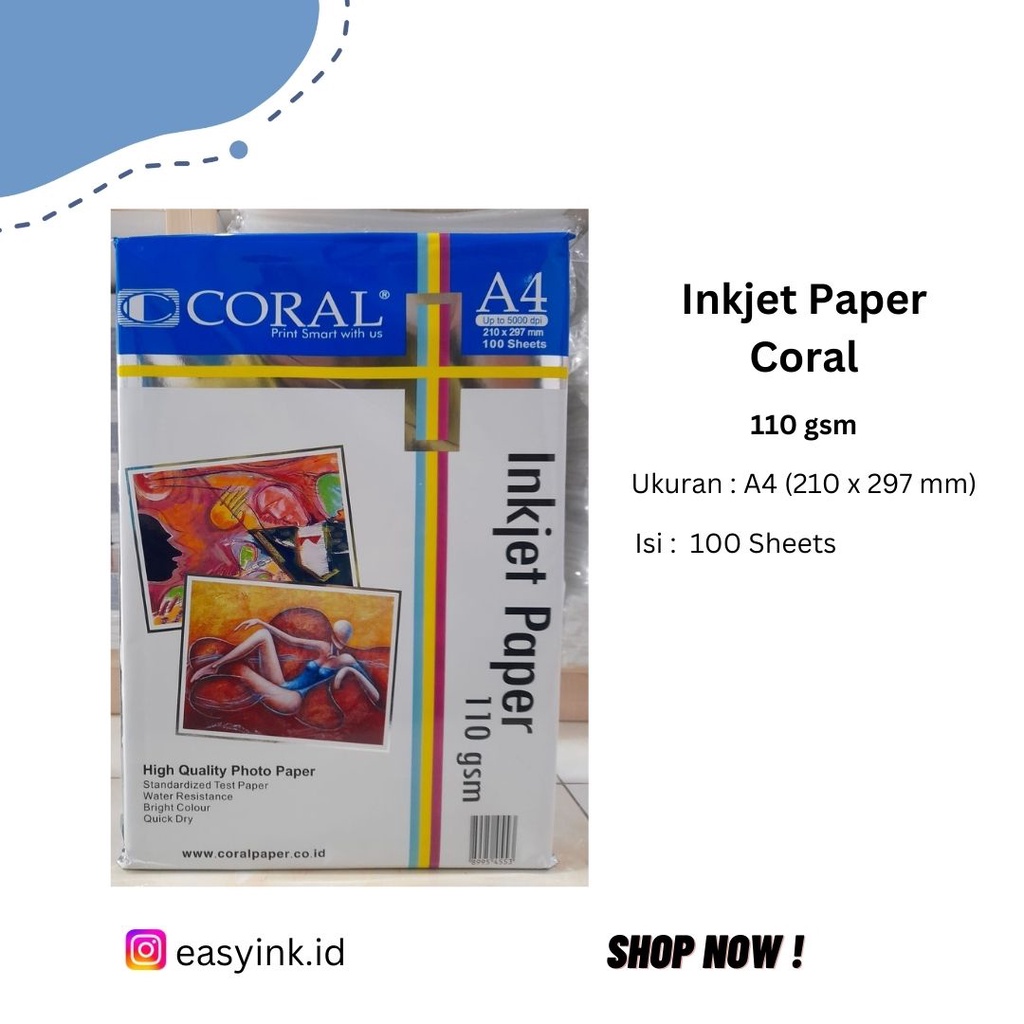 

Inkjet Paper / Kertas Foto Coral A4 110 gsm