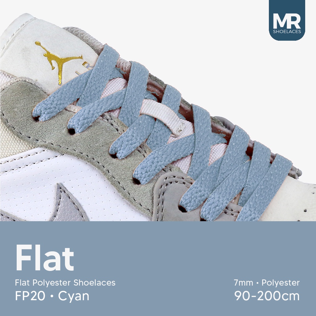 MR Shoelaces FP20 Sian (Cyan) Tali Sepatu Polyester Pipih Flat 7mm 80cm 90cm 100cm 120cm 130cm 150cm 180cm 200cm untuk Sneakers - Premium Shoelace
