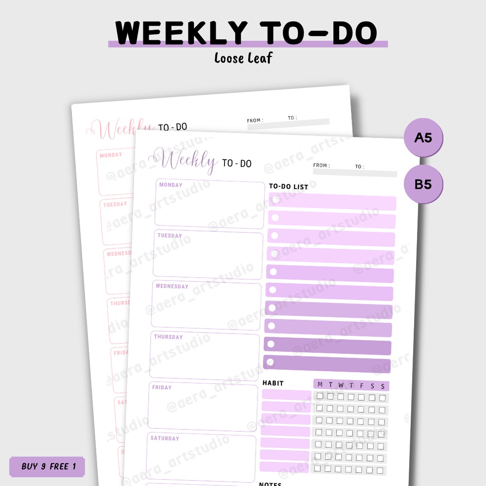 

(10 pcs) LA700 Weekly To Do : Loose Leaf - by Aera Art Studio | Isi Kertas Binder A5 B5 - Refill Binder - Kertas Aesthetic Lucu - Cute Binder Refill - Kertas Weekly Planner - Catatan Mingguan