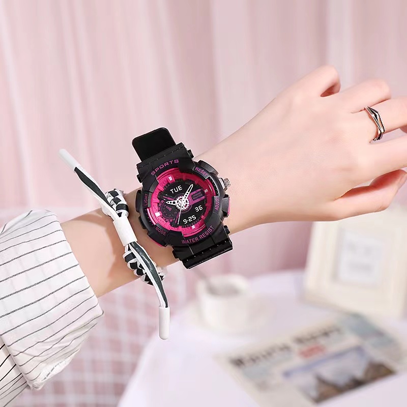 Jam Tangan Pria Dan Wanita Sport Rubber Fashion Digital Watch Dual Wristwatches LED