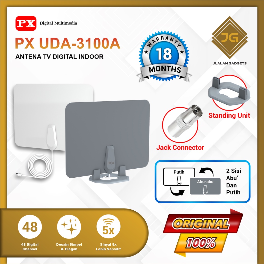 PX UDA-3100A Antena TV Digital Analog Indoor Dinding DVBT2 + Booster