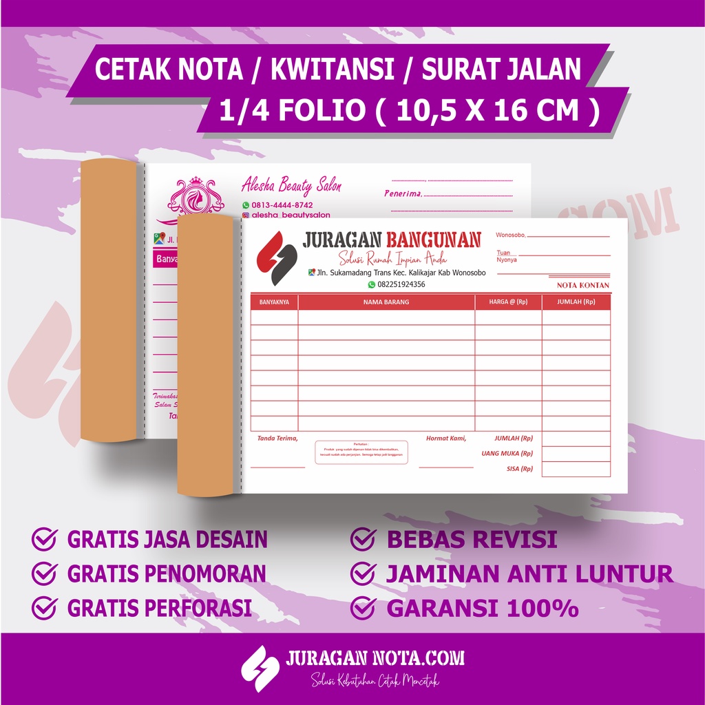 

CETAK NOTA CUSTOM 2 PLY 1/4 FOLIO / KWITANSI / SURAT JALAN CUSTOM 2 PLAY ( BEBAS DESAIN )