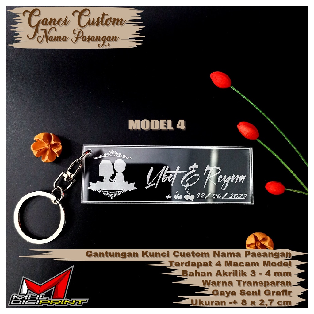 GANTUNGAN KUNCI AKRILIK CUSTOM NAMA PASANGAN - SOUVENIR PERNIKAHAN - GANCI WEDDING - SEHARI JADI - TANPA MINIMAL ORDER - GANTUNGAN KUNCI AKRILIK CUSTOM