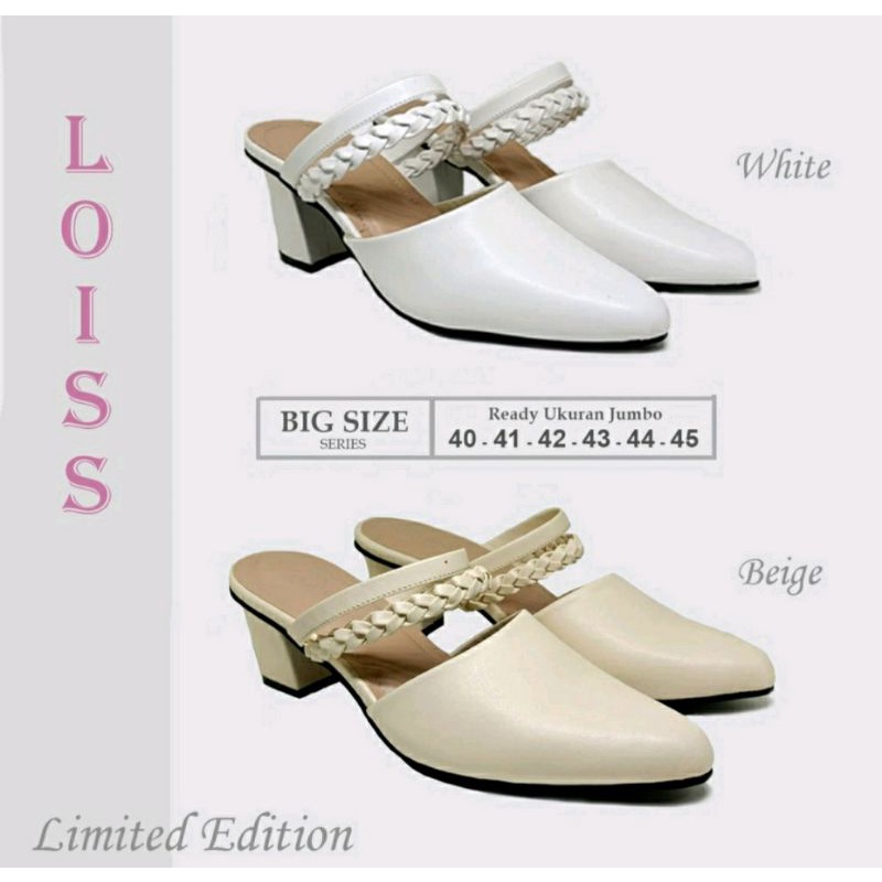 Bustong Louiss White Wanita JUMBO 40-45 Bustong Kulit Premium Kaki Gemuk Sendal Kepang Bellatop Krem