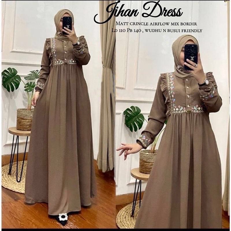 JIHAN DRESS GAMIS CRINKLE AIRFLOW PREMIUM DRESS WANITA TERBARU 2023 GAMIS WANITA BAHAN CRINGKLE APLIKASI BORDIR MEWAH