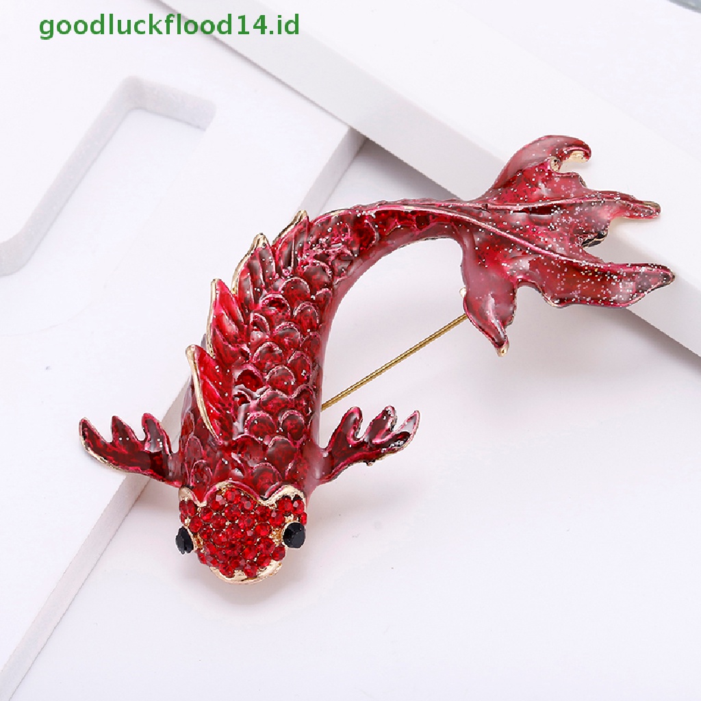 [GOOGFOUR] Enamel Ikan Kristal Hewan Lapel Collar Bros Pin Buket Hadiah Perhiasan Pesta [TOP]