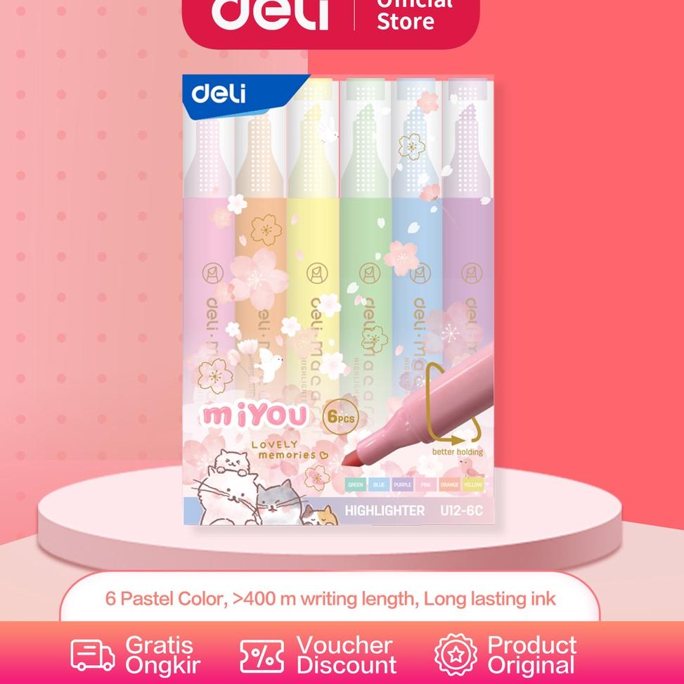 

Stok terbaru Deli Highlighter Penanda Warna Pastel 1 Set Isi 6 Warna Cerah dan Soft Kemasan Mika Lucu EU12-6C murah