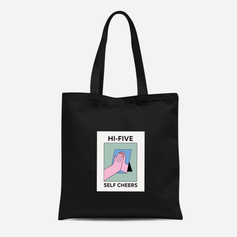 Totebag Kanvas Hi five/Totebag pakai resleting /Totebag Pria /Totebag Wanita /Tote bag Tas Murah