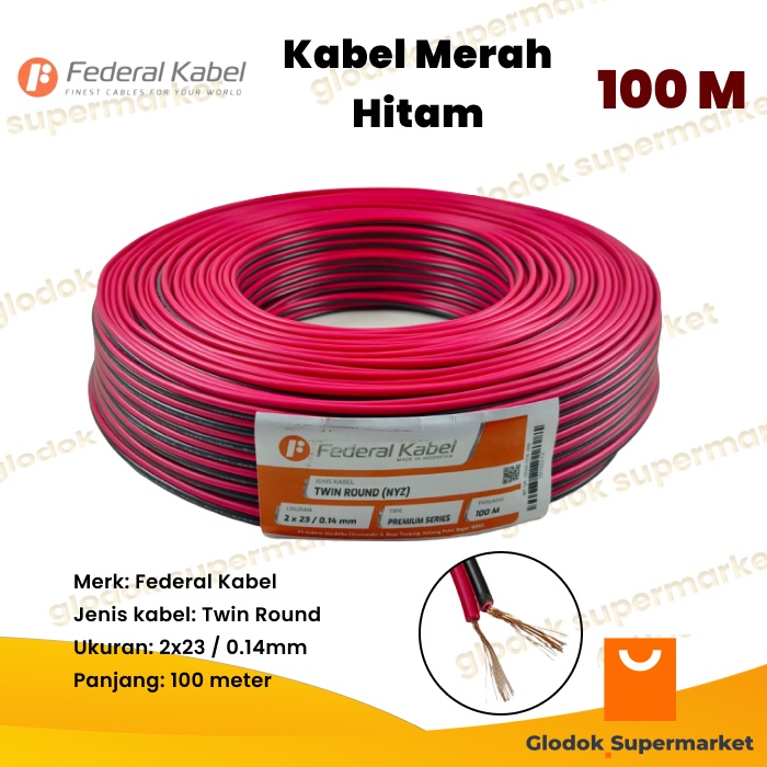 Kabel Merah Hitam 2x23 0.14mm Kualitas Premium Federal Cable 100m