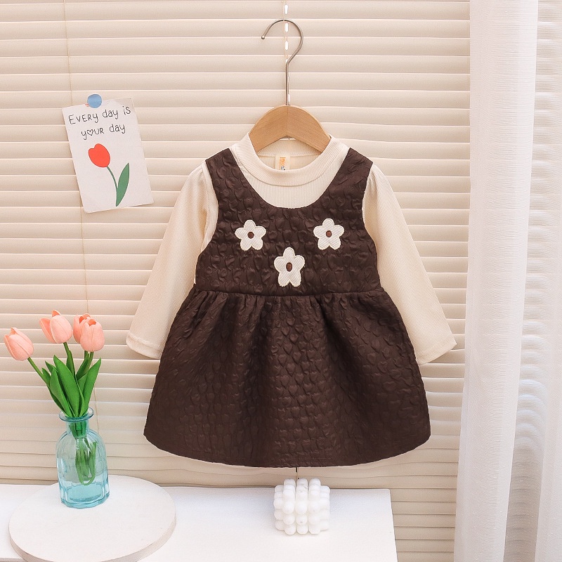 6H10 NEW Dress lengan panjang bayi/anak perempuan motif 3 bunga