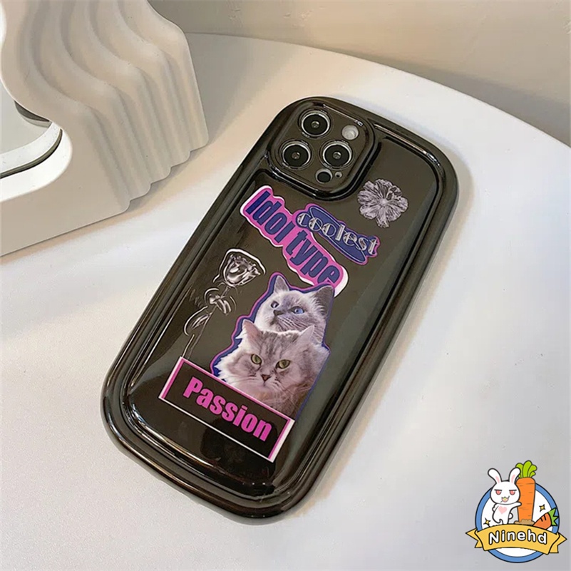 IPHONE Casing Kompatibel Untuk Iphone14 13 12 11 Pro Max X Xr Xs Max8 7 6 6s Plus SE Bantalan Udara Kucing Mawar Gelap Canggih Casing Ponsel Perlindungan Kamera Shockproof Soft Case Cover Pelindung