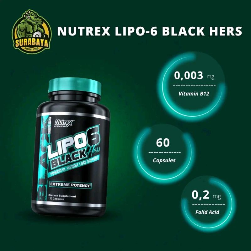 Nutrex Lipo 6 Lipo6 Black Hers Ultra Concentrate 60 Capsules Suplemen Fitness Diet Pembakar Lemak Wanita Women Fat Burn Burner