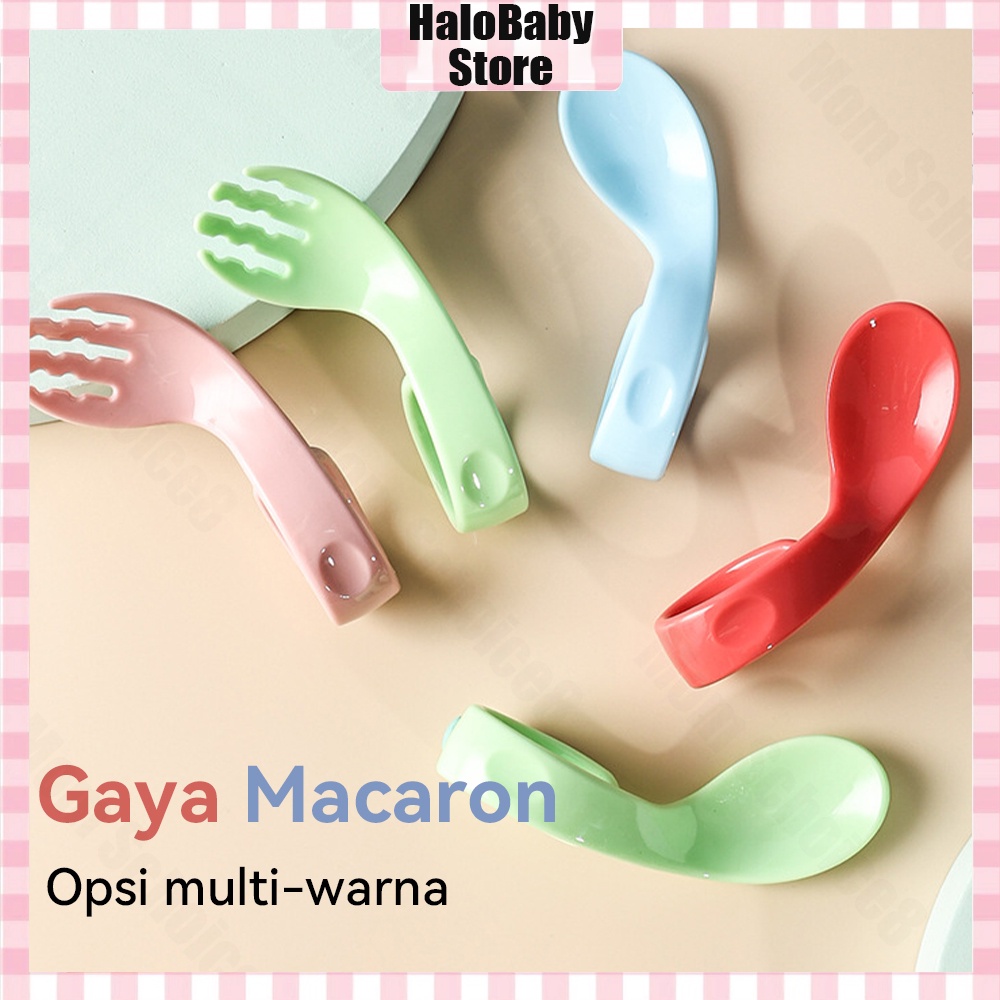 Halo Baby Set Sendok Garpu Anak Training Belajar Makan/BELAJAR MAKAN SENDIRI/Sendok Mpasi Bayi Spoon Baby