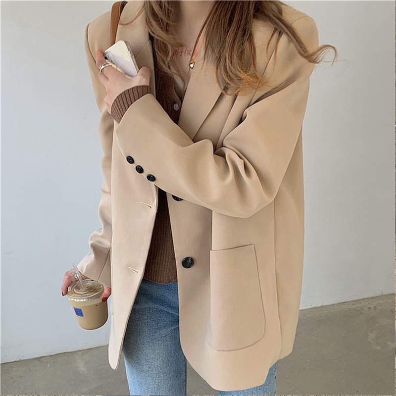 korean style outer basic crop top jaket lengan panjang jaket wanita/Blazer Korea Crop/blazer lengan pendek hitam wanita outer basic blezer crop top jaket korean style wanita jaket wanita/blazer wanita jaket korean outer basic Import casual lengan panjang