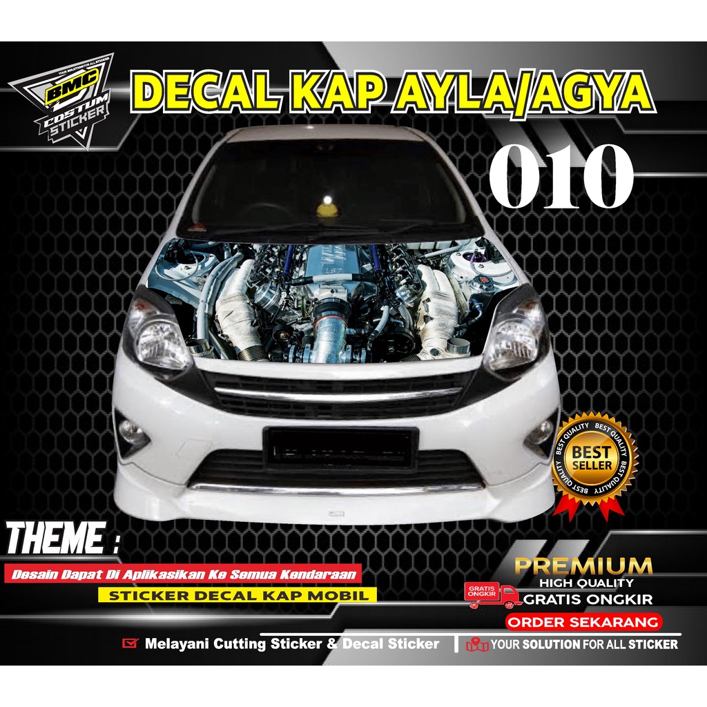 STICKER KAP MOBIL AYLA/AGYA .STIKER VARIASI KAP MOBIL DESAIN ENGINE10