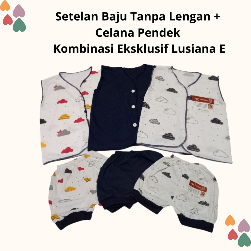 Setelan Baju Bayi Newborn Tanpa Lengan + Celana Pendek Kombinasi Eksklusif SNI Lusiana E 652503 + 651130