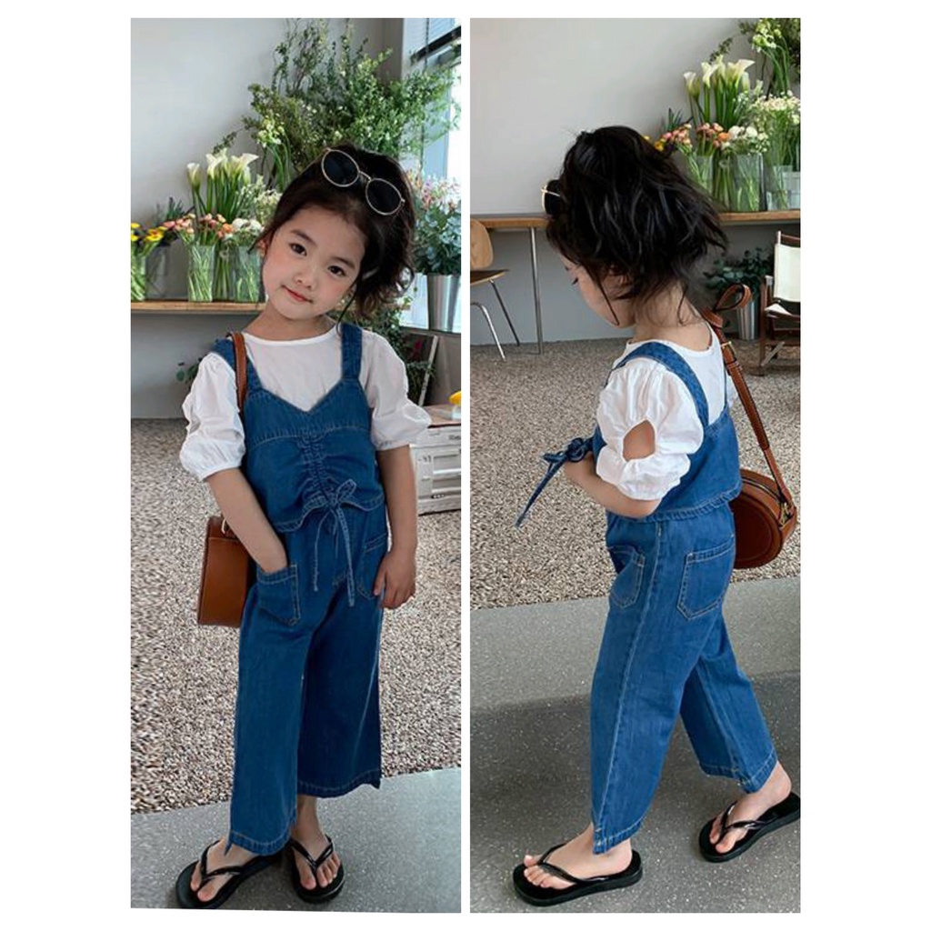 SSP47- Setelan Set Anak Perempuan 3in1 Blouse+Rompi+Celana Jeans Kulot