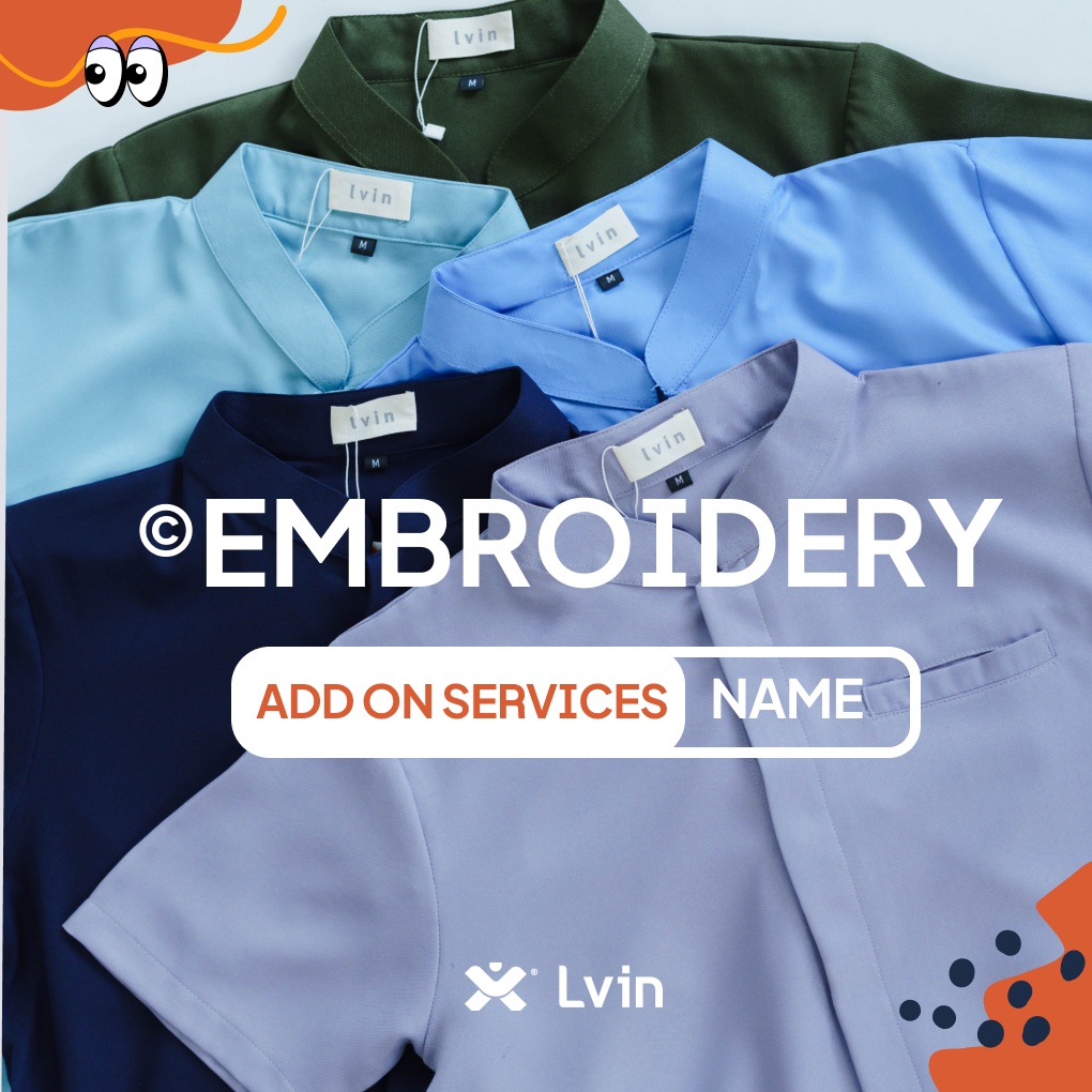 Bordir nama Baju OKA / baju jaga OK / baju perawat  / Seragam klinik Lvin