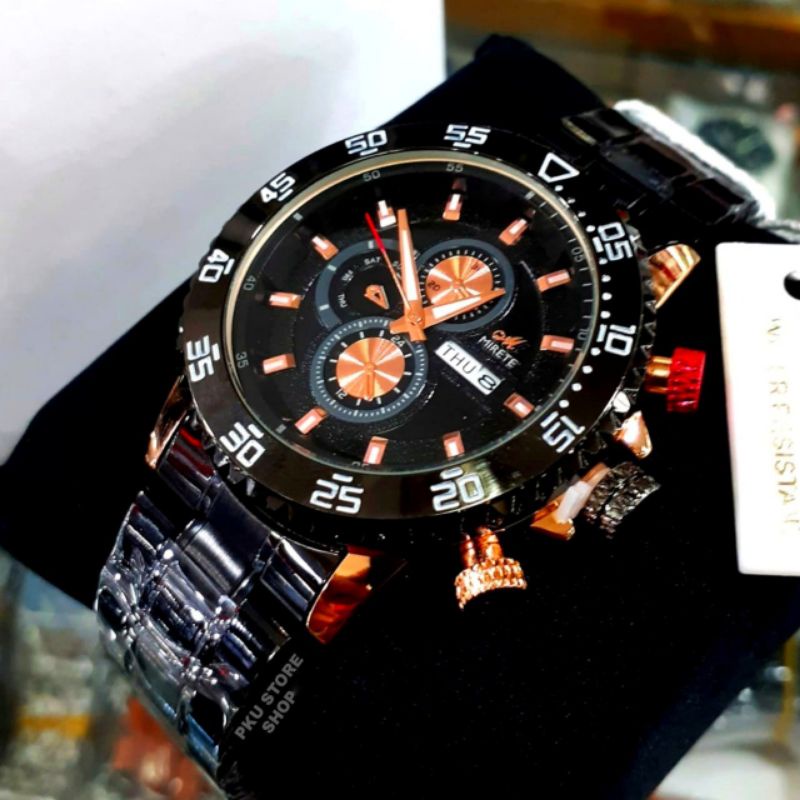Jam Tangan Pria Mirete Original Baru Biru Rosgold Anti Air Diamter 4,6mm Import Rantai Stainlees Steel Cod